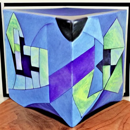 Prompt: fantasy cube in the style of Sylvia Molloy, English/South African artist and teacher, wide angle