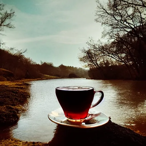 Image similar to landscape, river made of hot tea