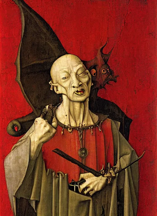 Image similar to red devil Gargoyle, Medieval painting by Jan van Eyck, Hieronymus Bosch, Florence