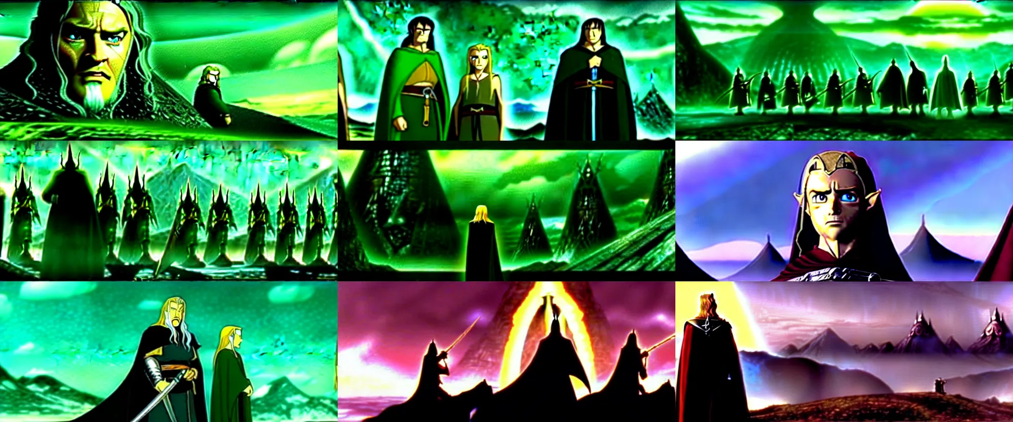 Prompt: a still frame from The Lord of the Rings: The Two Towers (2002), Toonami