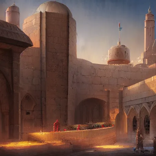 Prompt: erbil citadel, oil painting by jordan grimmer and marc simonetti