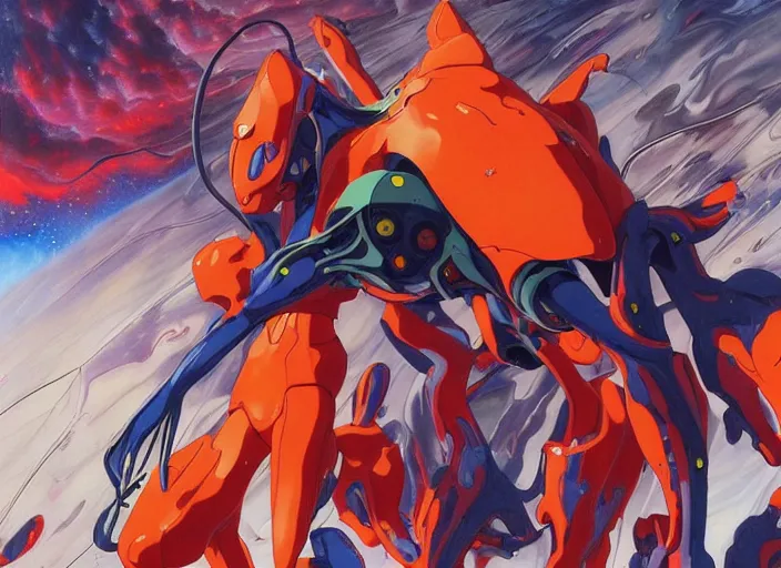 Image similar to third impact evangelion painting by james jean and katsuhiro otomo and erik jones, inspired by akira anime, smooth texture, intricate oil painting, high detail illustration, sharp high detail, long exposure