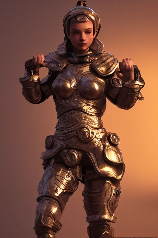 Prompt: a highly detailed sculpt of athletic girl in armor, ornaments, cinematic light, featured on artstation, octane render, path tracing, sharp focus, 4 k