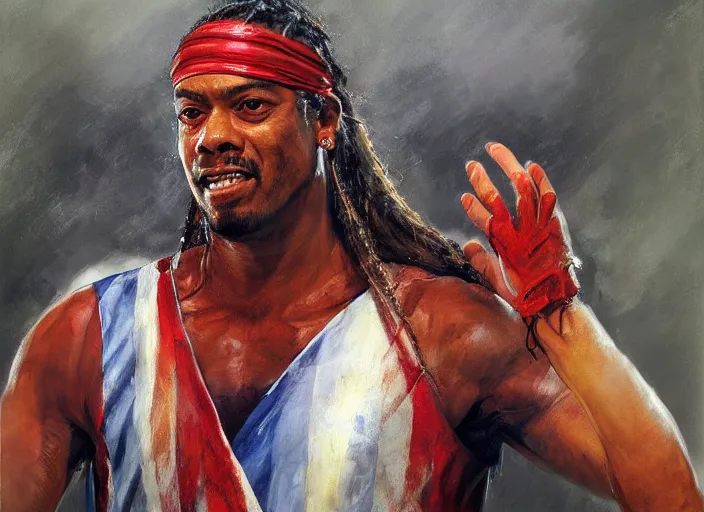 Prompt: a highly detailed beautiful portrait of ronaldinho as kratos, by gregory manchess, james gurney, james jean