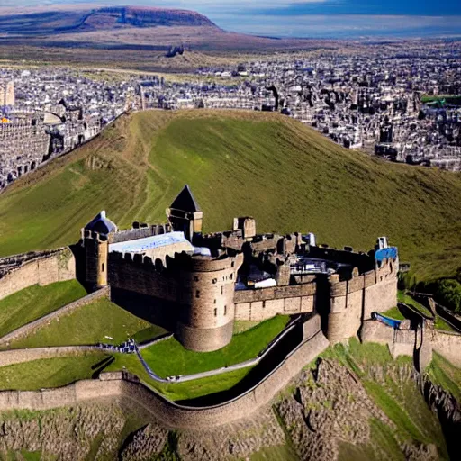 Prompt: aerial photo of edinburgh castle with a desert background