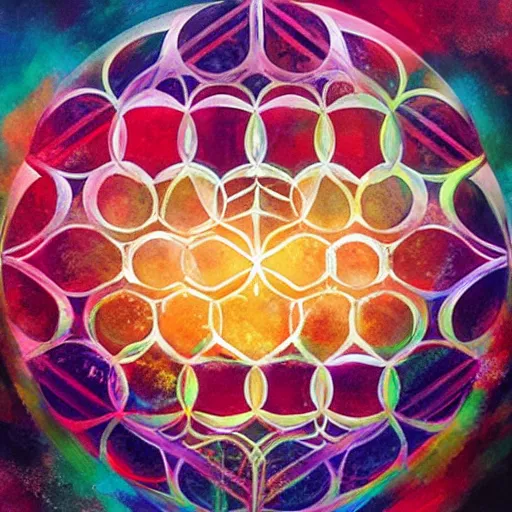 Prompt: Psychedelic visions of the flower of life by Stanley Artgerm Lau, Ruan Jia and Fenghua Zhong