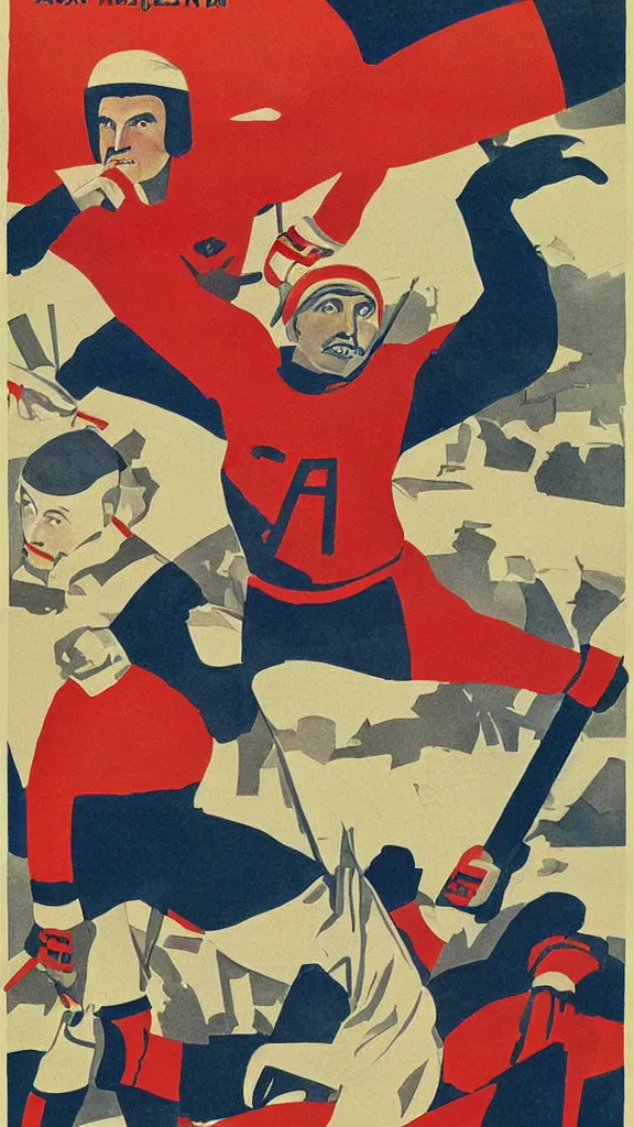 Image similar to pro - russian war propaganda poster of alex ovechkin by miguel covarrubias