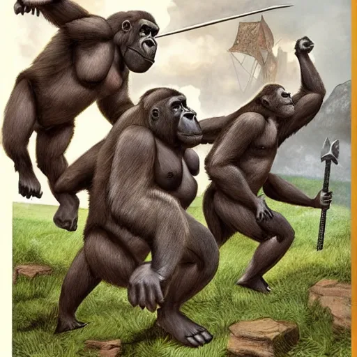 Image similar to gorillas in a medieval battle, george rr martin