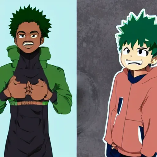 Image similar to izuku midoriya and kanye west