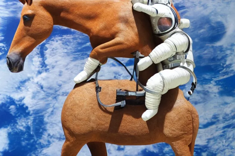 Image similar to horse lying on astronaut