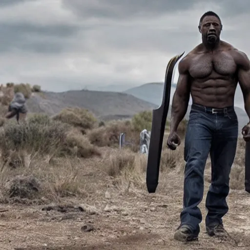 Image similar to film still of Idris Elba as Wolverine with adamantium claws in new Logan movie, cinematic