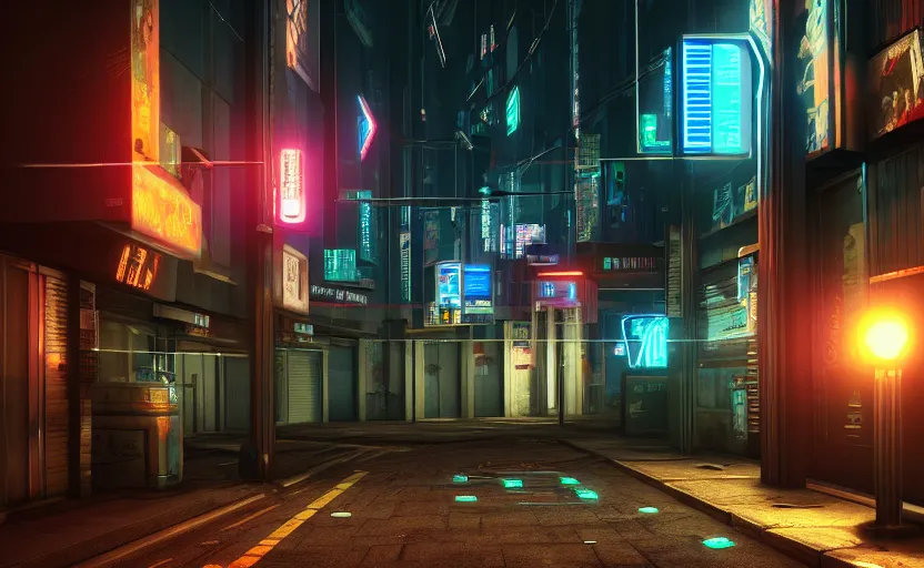 Prompt: photorealistic cyberpunk streets at night. light fixtures. 8K. detailed. photorealism. artstation. 25mm f/1.7 ASPH Lens. ultra realistic