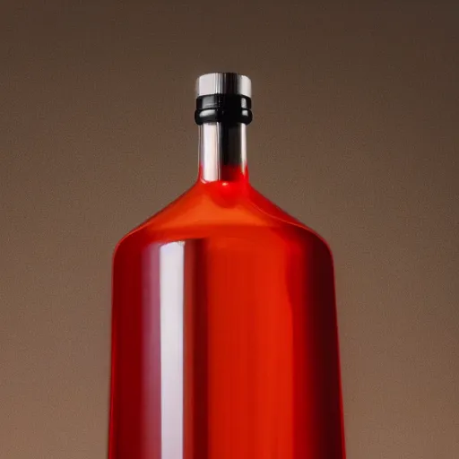 Prompt: an award - winning photo of a translucent glass vodka bottle in the shape and style of a propane cylinder with a red gradient in a warehouse, dramatic lighting, sigma 2 4 mm, wide angle lens, ƒ / 8, behance