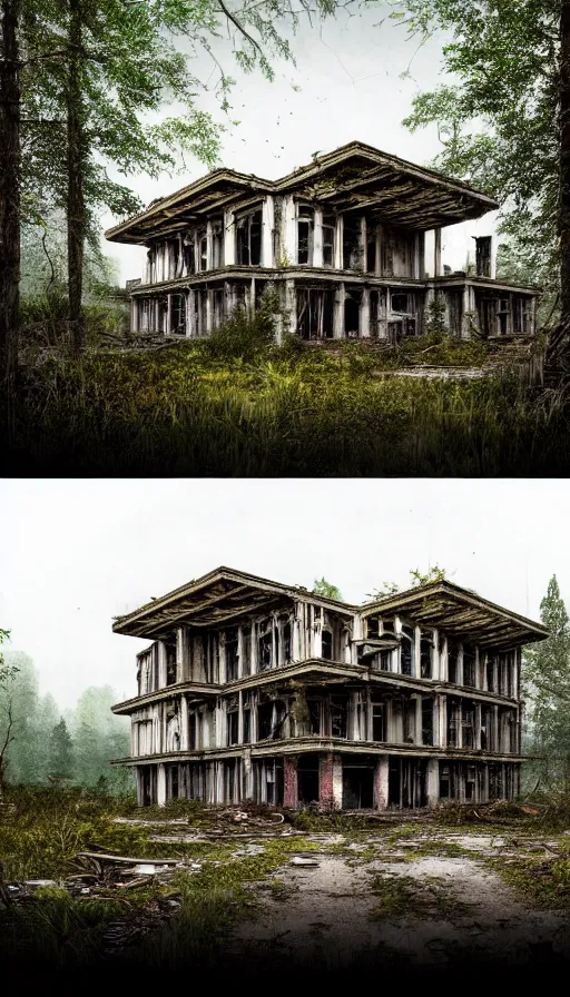 Prompt: a beautiful hyperdetailed rendering of city abandoned urbex nature ranch building architecture unfinished building by adolf loos, junglepunk nature lake, archdaily, wallpaper, highly detailed, trending on artstation.