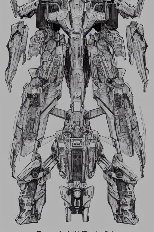 Prompt: very symmetrical!! full body illustrations of mecha, pen and ink, moderately detailed, concept art, falcon wing, artstation