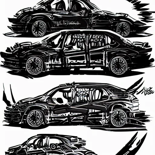 Image similar to darkest dungeon art style car concept