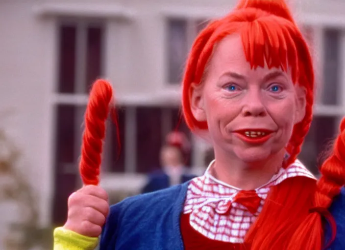 Prompt: film still of donald trump as pippi longstocking, 8 k