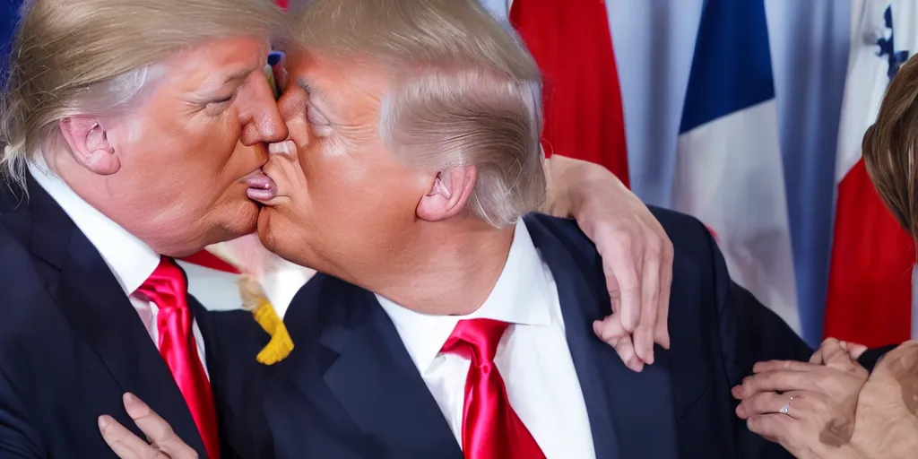 Prompt: olaf scholz kissing donald trump. high quality 8 k resolution