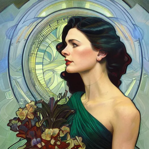 Prompt: a streamline moderne painting in the style of donato giancola, and in the style of charlie bowater, and in the style of alphonse mucha. symmetry, smooth, sharp focus, semi - realism, intricate detail.