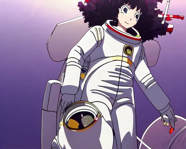 Image similar to anime visual of a female astronaut ; official media ; animated by hajime yatate ; by shinichiro watanabe