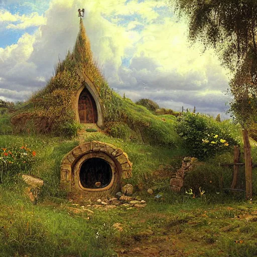 Prompt: Hobbiton painted by Ivan Kramskoi