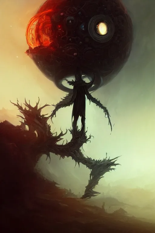 Prompt: Black Orb of Fire, digital art, fantasy, magic, trending on artstation, illustration by Seb McKinnon and Peter Mohrbacher, ultra detailed, atmospheric, powerful presence, bossfight, unsettling