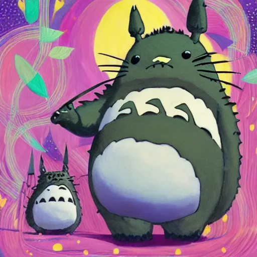 Image similar to a beautiful painting of totoro dancing at the disco, highly detailed, sharp, 4 k, 8 k, oil on canvas