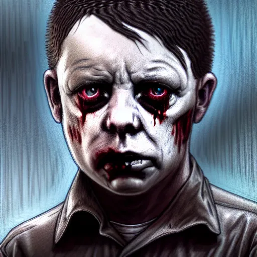 Image similar to young adult bernard sumner of new order as a zombie looking sad, 7 days to die zombie, gritty background, fine art, award winning, intricate, elegant, sharp focus, cinematic lighting, digital painting, 8 k concept art, art by michael hussar, art by brom, art by guweiz and z. w. gu, 8 k