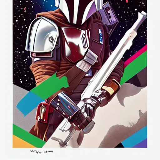 Image similar to the mandalorian wearing a pride cape in a pride parade by ilya kuvshinov katsuhiro otomo