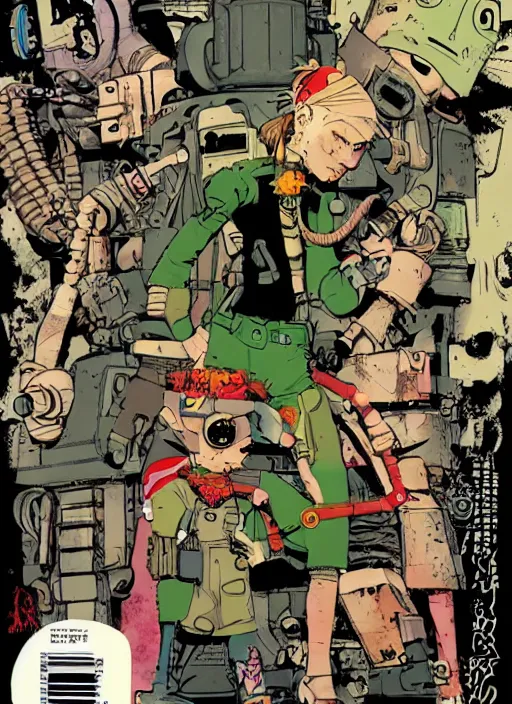 Prompt: tankgirl cover art by jamie hewlett and ashley wood, digital art, neonpunk