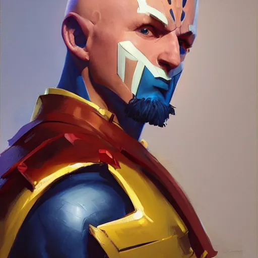 Image similar to greg manchess portrait painting of yondu as overwatch character, medium shot, asymmetrical, profile picture, organic painting, sunny day, matte painting, bold shapes, hard edges, street art, trending on artstation, by huang guangjian and gil elvgren and sachin teng