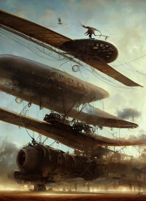Prompt: steam punk airship painted by raymond swanland