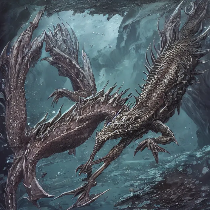 Image similar to underwater sea dragon full body, d & d style, trending on artstation, intricate, highly detailed