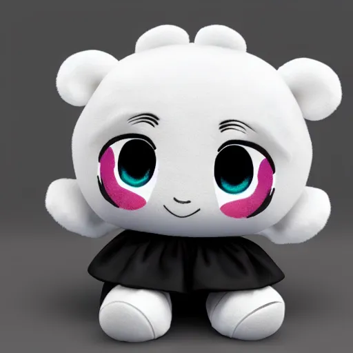Image similar to cute fumo plush of a girl who seems to have more than the ordinary amount of eyes, black and white, vray