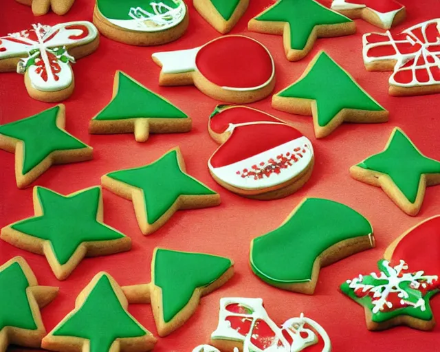 Image similar to 1970's cookbook color photograph of Christmas cookies sharp detail high detail