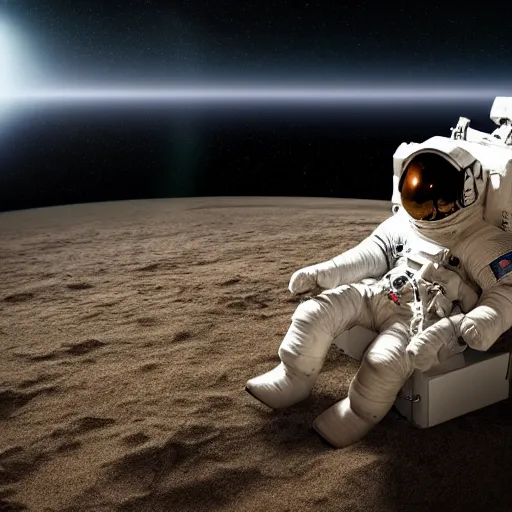 Image similar to an astronaut lounging in the beach, dramatic lighting, cinematic, extremly high detail, photorealistic, cinematic lighting, nasa footage