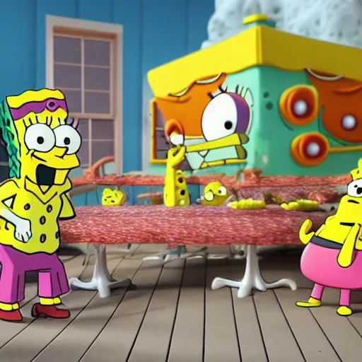 Prompt: hyperrealistic!! spongebob!! eating at the krusty krab, stunning 3 d render inspired by stephen hillenburg, perfect symmetry, dim volumetric cinematic lighting, 8 k octane comprehensive render, extremely hyper - detailed attributes & atmosphere, intricately proportional, realistic flesh texture, masterpiece, artstation, stunning,