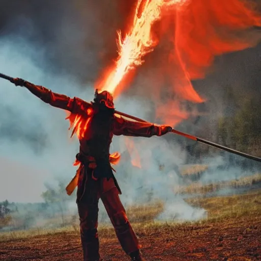 Image similar to a fire sword is falling from sky to earth