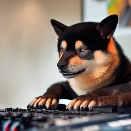 Image similar to Black Shiba Inu wearing a baseball cap DJing