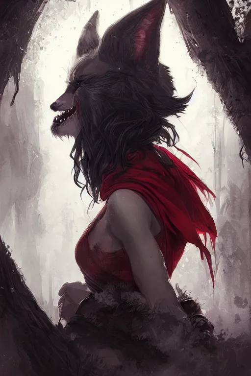 Image similar to lycan red riding hood, d & d, fantasy, portrait, highly detailed, headshot, digital painting, trending on artstation, concept art, sharp focus, illustration, art by artgerm and greg rutkowski and magali villeneuve