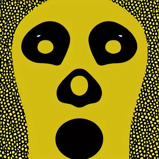 Prompt: yellow background, black blob big with black eyes, with neck, digital art