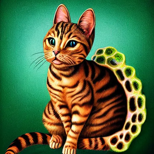 Prompt: creative imaginative detailed digital painting of a cat growing entirely out of a fungus, photorealistic