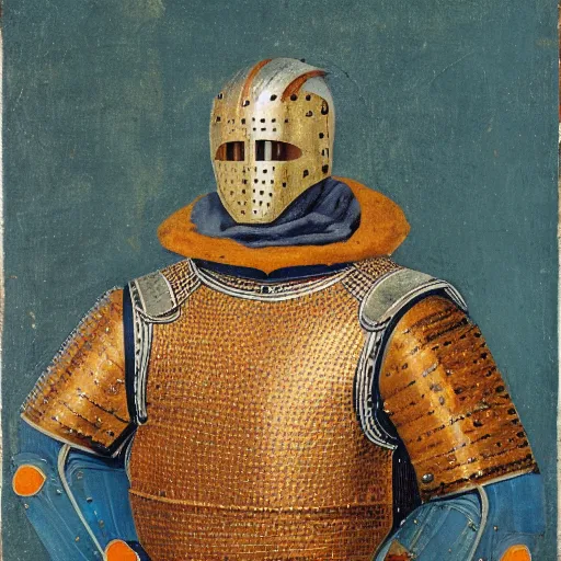 Prompt: a portrait of a 15th-century knight, oil painting, armet, cfg_scale 10