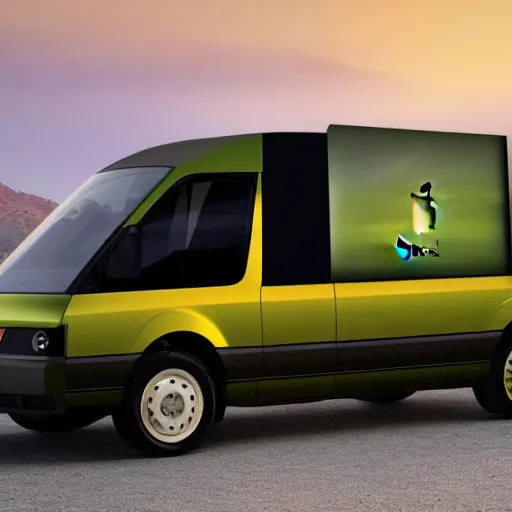 Prompt: an apple inc designed travel van