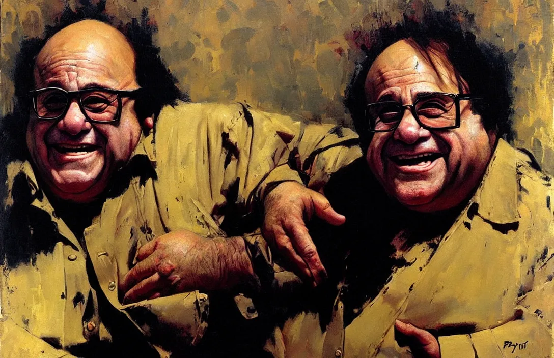 Image similar to portrait of danny devito!!!!!!!!!!!!!!!!!!!!!!!!!!!, detailed face, detailed painting,, epic lighting, by ilya repin, phil hale and kent williams
