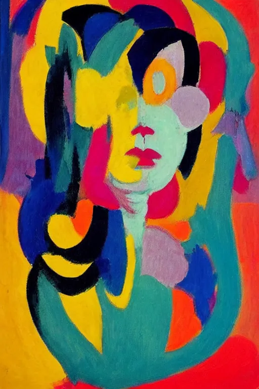 Prompt: abstract portrait, rich details, coarse paper, big strokes, colorful, Kirchner, Gaughan, Caulfield, Aoshima, Earle