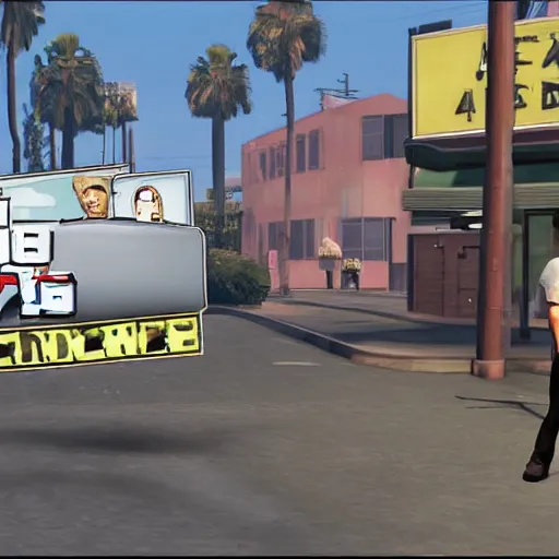 Prompt: the final scene from GTA V, and then they have ice cream.