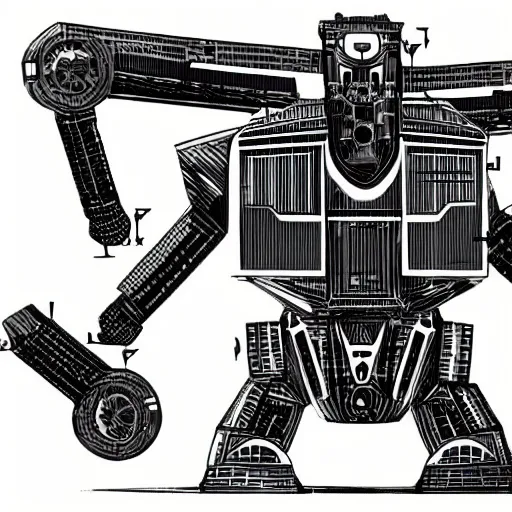 Prompt: schematic of a giant war machine