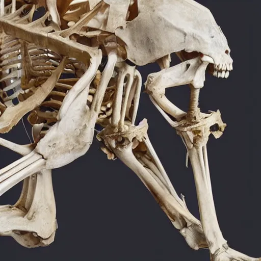 Prompt: full view of a anatomically complete unicorn skeleton in a museum, detailed photograph