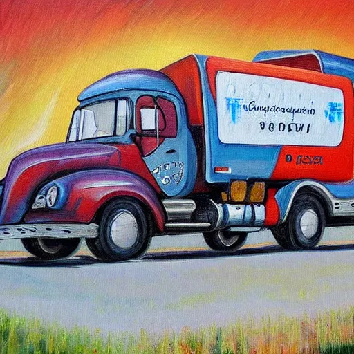 Image similar to an awesome painting with a camion by peter klasen